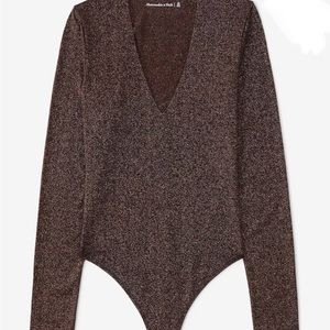 Abercrombie & Fitch long sleeve sparkle V-neck bodysuit size XS copper shimmer